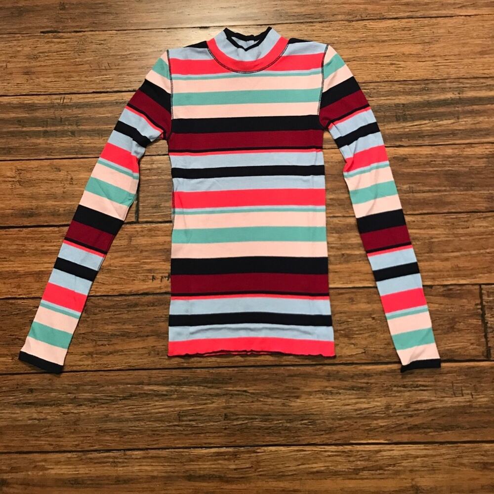 Striped Ribbed Top Mock Neck Stretch - Picture 6 of 8